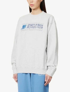 Running Club Brand-print Cotton-blend Sweatshirt -Whistlkes Style R04090230 HEATHERGRAYSTEELBLUE ALT02