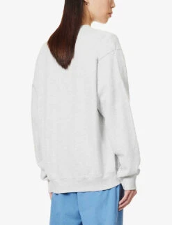 Running Club Brand-print Cotton-blend Sweatshirt -Whistlkes Style R04090230 HEATHERGRAYSTEELBLUE ALT03