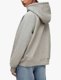 AllSaints Talon Logo-embroidered Organic Cotton-blend Hoody -Whistlkes Style R04091324 GREYMARL ALT03