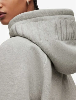 AllSaints Talon Logo-embroidered Organic Cotton-blend Hoody -Whistlkes Style R04091324 GREYMARL ALT04