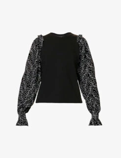 ME AND EM Embroidered-sleeve Cotton-blend Sweatshirt