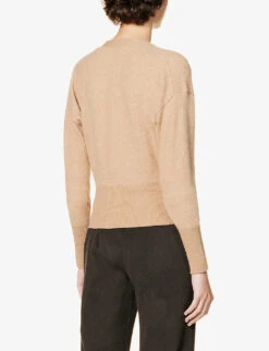 Joseph V-neck Brushed Wool-cashmere Blend Knitted Cardigan -Whistlkes Style R04095121 LIGHTCAMEL ALT03