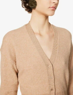 Joseph V-neck Brushed Wool-cashmere Blend Knitted Cardigan -Whistlkes Style R04095121 LIGHTCAMEL ALT04