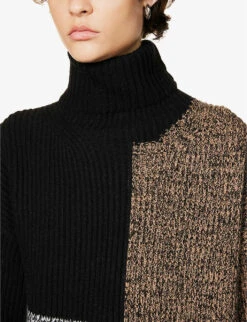 Joseph High-neck Colourblock Wool-knit Collage Jumper -Whistlkes Style R04095134 CAMELCOMBO ALT04