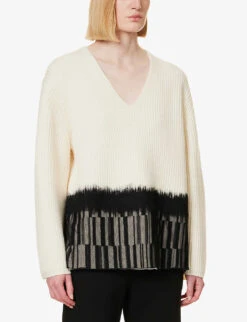 Joseph Contrast Panel Knitted Merino Wool Jumper -Whistlkes Style R04095141 IVORY ALT02