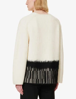 Joseph Contrast Panel Knitted Merino Wool Jumper -Whistlkes Style R04095141 IVORY ALT03