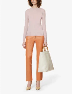 Joseph Coleman Wide-leg High-rise Leather Trousers -Whistlkes Style R04095412 CARAMEL ALT01