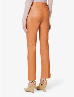 Joseph Coleman Wide-leg High-rise Leather Trousers -Whistlkes Style R04095412 CARAMEL ALT03
