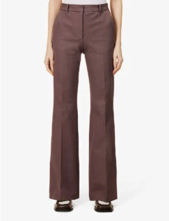 Joseph Tafira Wide-leg Mid-rise Stretch-woven Trousers -Whistlkes Style R04095478 TRUFFLE ALT02