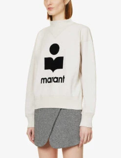Isabel Marant Etoile Moby Logo-printed Cotton-blend Sweatshirt -Whistlkes Style R04096985 ECRU ALT02