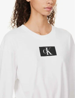 Calvin Klein 1996 Lounge Logo-print Cotton-jersey Sweatshirt -Whistlkes Style R04097653 WHITE ALT04
