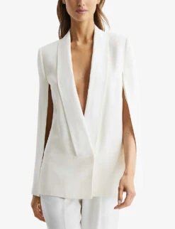 Reiss Yana Tuxedo-style Woven Cape -Whistlkes Style R04098638 CREAM ALT02