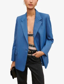 Maje Single-breasted Woven Blazer -Whistlkes Style R04101485 BLEUS ALT02