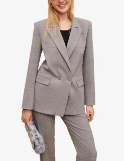 Maje Checked Double-breasted Wool-blend Blazer -Whistlkes Style R04101517 NOIRGRIS ALT02