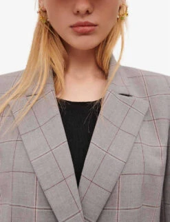 Maje Checked Double-breasted Wool-blend Blazer -Whistlkes Style R04101517 NOIRGRIS ALT04