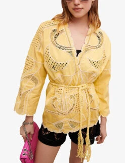 Maje Crochet-panel Cotton Jacket -Whistlkes Style R04101574 JAUNESORANGES ALT02