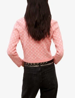 Maje Graphic-printed Cropped Stretch-woven Cardigan -Whistlkes Style R04101695 ROSES ALT03