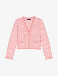 Maje Graphic-printed Cropped Stretch-woven Cardigan