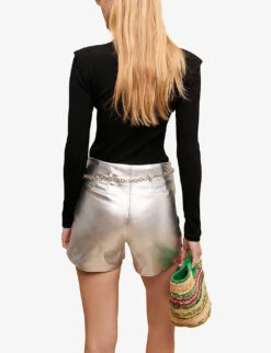 Maje High-neck Stretch-knit Jumper -Whistlkes Style R04101737 NOIRGRIS ALT03