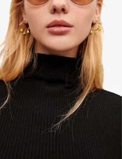 Maje High-neck Stretch-knit Jumper -Whistlkes Style R04101737 NOIRGRIS ALT04