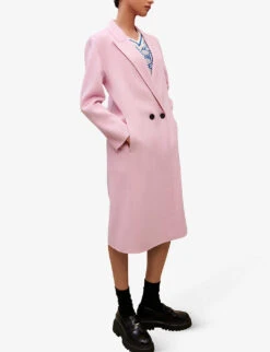 Maje Guirose Double-breasted Peak-lapel Wool-blend Coat -Whistlkes Style R04101769 ROSES ALT02