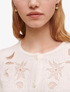 Maje Open-work Embroidered Stretch-knit Cardigan -Whistlkes Style R04101780 BLANC ALT04