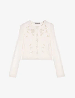 Maje Open-work Embroidered Stretch-knit Cardigan