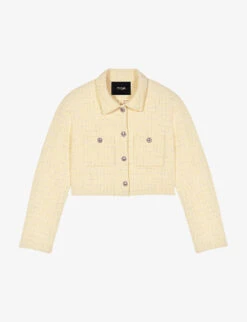 Maje Villo Checked Cropped Stretch-tweed Jacket