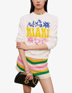 Maje Graphic-print Woven Sweatshirt -Whistlkes Style R04101942 BLANC ALT02