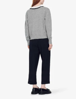 Sandro Alisson Contrast-neck Wool And Cashmere-blend Jumper -Whistlkes Style R04102181 NOIRGRIS ALT03
