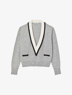 Sandro Alisson Contrast-neck Wool And Cashmere-blend Jumper
