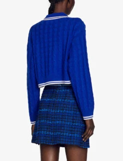 Sandro Sagnat Cable-knit Cropped Wool-blend Jumper -Whistlkes Style R04102264 BLEUS ALT03