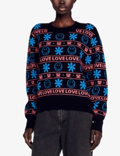 Sandro X Smiley© Barnabe Wool-blend Jumper -Whistlkes Style R04102285 NOIRGRIS ALT02