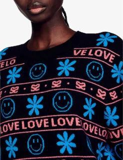 Sandro X Smiley© Barnabe Wool-blend Jumper -Whistlkes Style R04102285 NOIRGRIS ALT04