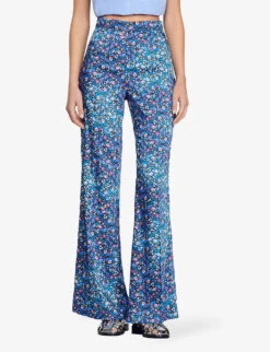 Sandro Donelo Floral-print Flared-leg Woven Trousers 9 Sandro Donelo Floral-print Flared-leg Woven Trousers -Whistlkes Style R04102329 BLEUS ALT02