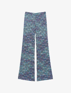 Sandro Donelo Floral-print Flared-leg Woven Trousers
