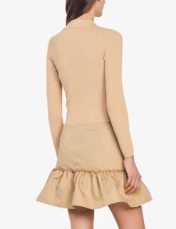 Sandro Hind Open-collar Ribbed-knit Cardigan -Whistlkes Style R04102387 BRUNS ALT03