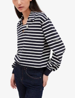 CLAUDIE PIERLOT Striped Knitted Cotton-blend Polo Shirt -Whistlkes Style R04103283 DIVERS ALT04