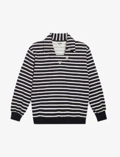 CLAUDIE PIERLOT Striped Knitted Cotton-blend Polo Shirt