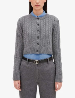 CLAUDIE PIERLOT Mitan Cable-knit Wool And Cashmere-blend Cardigan -Whistlkes Style R04103313 NOIRGRIS ALT02
