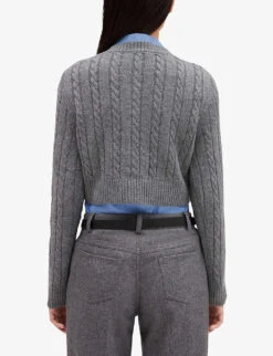 CLAUDIE PIERLOT Mitan Cable-knit Wool And Cashmere-blend Cardigan -Whistlkes Style R04103313 NOIRGRIS ALT03