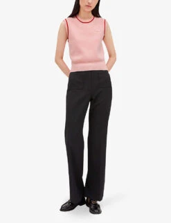 CLAUDIE PIERLOT Majusculi Braided-trim Knitted Vest Top -Whistlkes Style R04103345 DIVERS ALT01