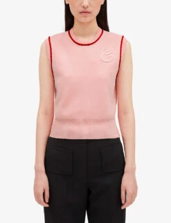 CLAUDIE PIERLOT Majusculi Braided-trim Knitted Vest Top -Whistlkes Style R04103345 DIVERS ALT02