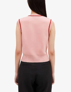 CLAUDIE PIERLOT Majusculi Braided-trim Knitted Vest Top -Whistlkes Style R04103345 DIVERS ALT03