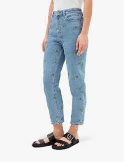 CLAUDIE PIERLOT Mimosa Floral-embroidered Straight-leg High-rise Jeans -Whistlkes Style R04103445 BLEUS ALT02