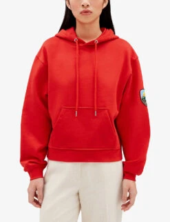 CLAUDIE PIERLOT Chico Logo-patch Cropped Cotton Hoody -Whistlkes Style R04103462 ROUGES ALT02