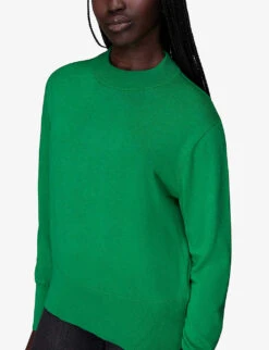 Whistles Mae Mock-neck Cotton-blend Jumper -Whistlkes Style R04105476 GREEN ALT02