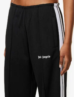 Palm Angels Contrast-trim Brand-print Woven Jogging Bottoms -Whistlkes Style R04107199 BLACKWHIT ALT04