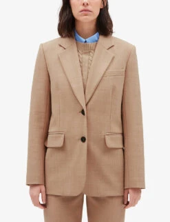 CLAUDIE PIERLOT Vitalia Single-breasted Notched-lapel Stretch-woven Blazer -Whistlkes Style R04107654 NATURELS ALT02