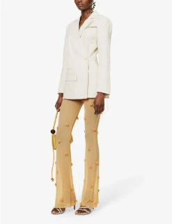 Jacquemus La Veste Tibau Beaded-trim Linen-blend Blazer 9 Jacquemus La Veste Tibau Beaded-trim Linen-blend Blazer -Whistlkes Style R04107844 OFFWHITE ALT01
